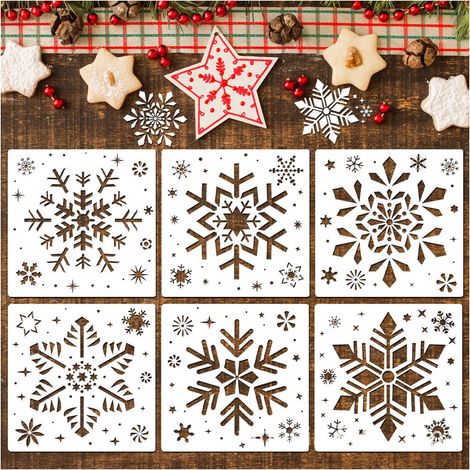 Lot de 12 pochoirs de Noël en forme de flocon de neige à peindre - Réutilisables - Pour fenêtres, murs, fenêtres, murs, etc (1/5)