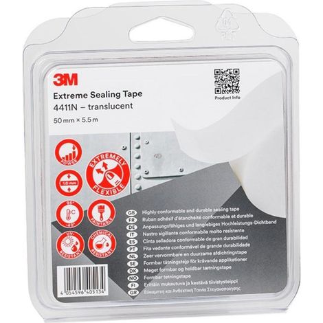 Ruban d'étanchéité haute performance 3M 4411N 50 mm x 5,5 m 1,0 mm translucide (Par 4) (1/2)