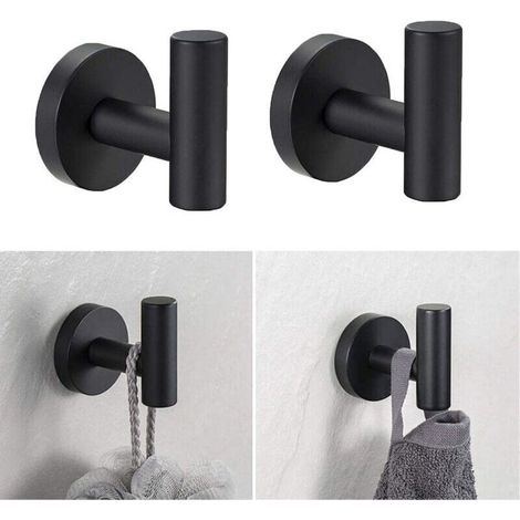 Crochets à ventouse de douche 2 pièces, crochets muraux, patères en acier inoxydable, sans poinçonnage et étanches, peuvent supporter 6KG, noir (1/4)