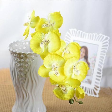 Lot de 10 orchidées papillon artificielles, fleurs artificielles pour la décoration intérieure et les mariages. Accessoiresjaune (1/5)