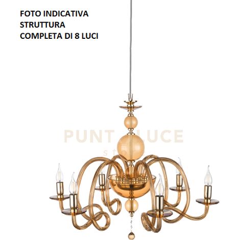 LAMPADARIO VIVALDI 8 LUCI AMBRA ORO ATTACCO E14 D.88CM