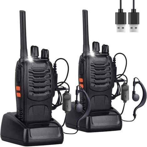 Talkie-walkie rechargeable longue portée (16 canaux, compatible PMR) pour une portée de 1 à 3 km, idéal pour le camping, la randonnée et autres activités de plein air.