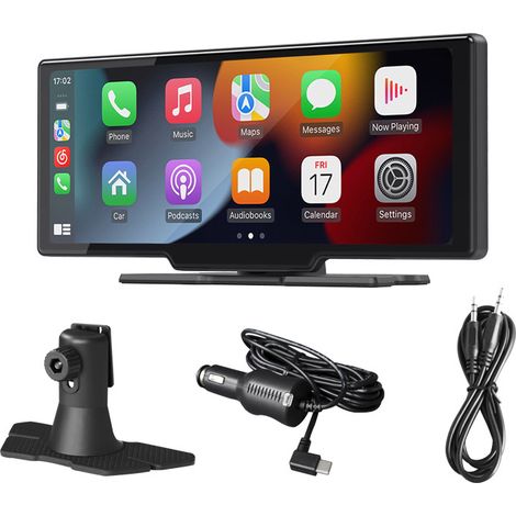 Sistema audio portatile per auto da 10,26 pollici con Apple CarPlay e Android Auto wireless, touchscreen 7-32 V, assistente vocale/Bluetooth/trasmettitore FM/AUX/scheda TF
