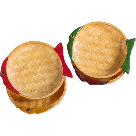 Cestino portaoggetti in bambù modello pesce in colori assortiti, Ø22 cm (kit da 10)