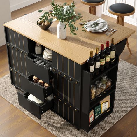 mobile credenza 110 cm pieghevole con ruote e ante nero OKMYHOME (1/5)