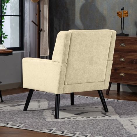 Fauteuil en daim capitonné — Doté d'un coussin en mousse haute densité et de pieds en bois massif idéal pour les petits espaces : salon, chambre ou bureau