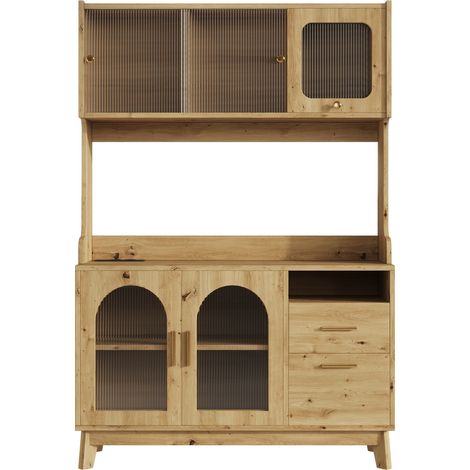 Credenza alta da sala da pranzo 120x40x178 cm con prese USB e USB-C, effetto legno (1/5)