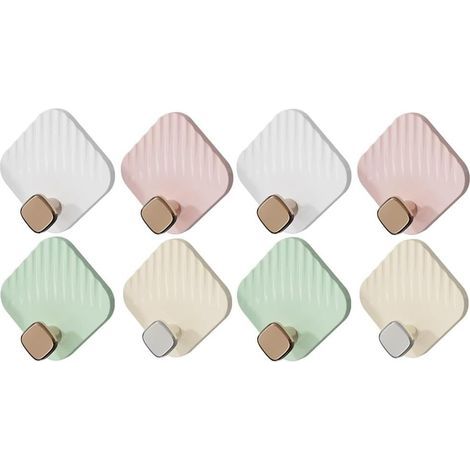 Set of 8 self-adhesive wall hooks, no drilling required - Extra strong waterproof adhesive hooks - For bathroom, kitchen, living room (mixed) (1/4)