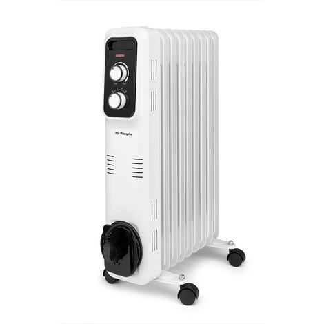 Radiador de aceite Orbegozo RL 2000, 9 elementos, termostato regulable, 3 potencias de calor, ruedas pivotantes multidireccionales, 2000 W