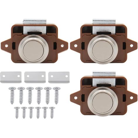 3 x Push Button Latch, Furniture Lock, Push Button Lock, Keyless, for Camper Vans, Caravans, Cupboards, Drawers, Doors (1/5)