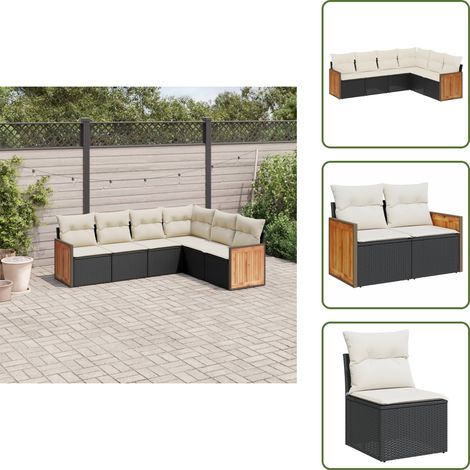 Salon de jardin 6 pcs avec coussins noir résine tressée - Salon De Jardin - Meuble De Jardin - Salon Extérieur - Ensemble De Canapés - Canapé D'angle (1/5)