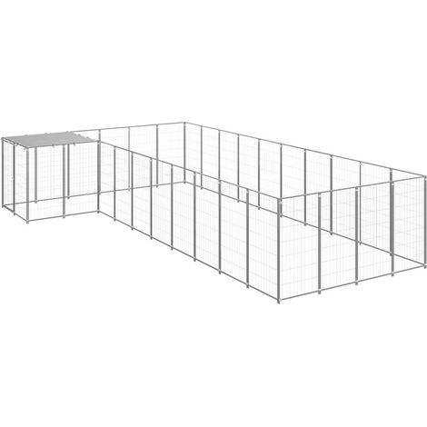 Chenil extérieur cage enclos parc animaux chien argenté 13,31 m² acier