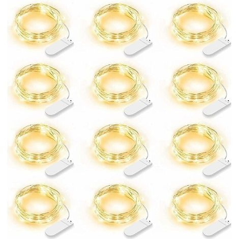 Guirnalda de luces LED de 2 m y 20 LED, funciona con pilas, IP65, resistente al agua, ideal para dormitorio, Navidad, bodas, fiestas y jardín, color blanco cálido. (1/4)
