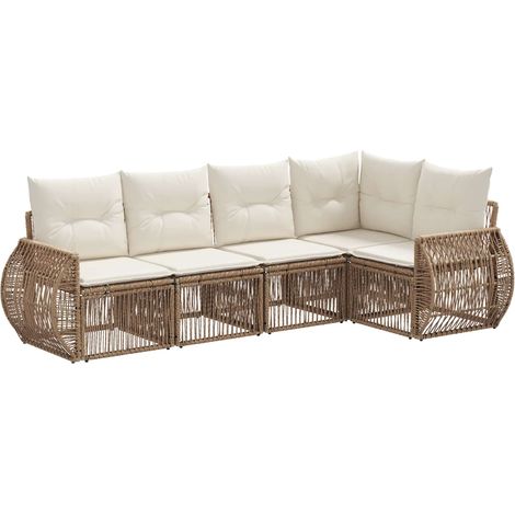 Gartensofa-set 5 pcs Beige und Cremeweiß Poly-Rattan vidaXL