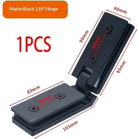 Charnière de porte de douche minimaliste en acier inoxydable 304 noir mat (135°) - Clip de fixation pour porte de douche à 180° (1/5)