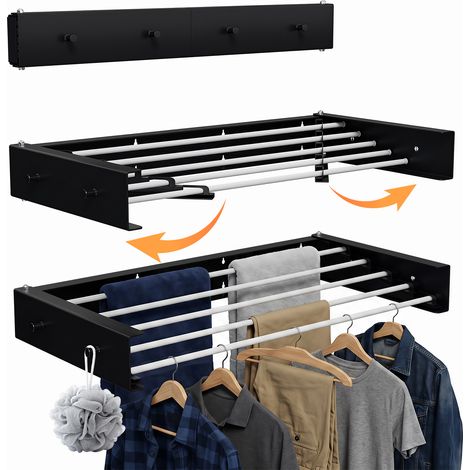 Wolketon Tendedero de pared plegable de 80 cm, ahorra espacio, carga máxima de 25 kg, negro, para interior y exterior (1/5)