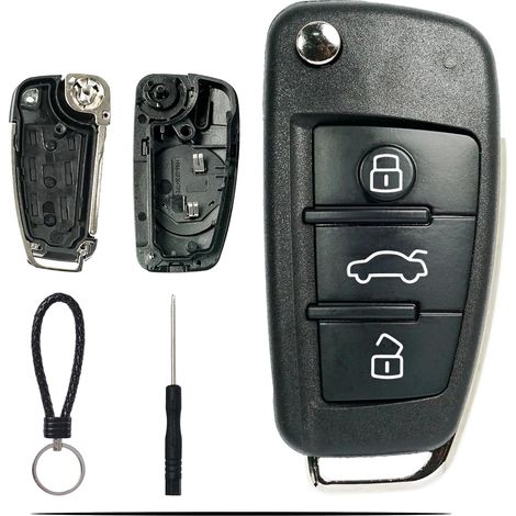 Coque Clé Compatible pour A1 A2 A3 A4 A6 Q1 Q3 Q5 Q7 S3 S4 S6 R8 TT TéLéCommande Coque Voiture RéTractables 3 Boutons avec Lame (1/5)