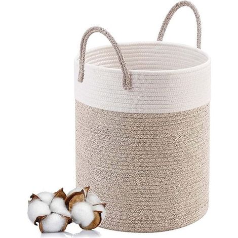 Panier à linge en coton - Panier de rangement 40 L - Panier tressé - Panier à linge pliable - Avec poignées - 100 % coton biologique tissé à la main - Panier à couvertures - Panier à jouets - Robuste (1/5)