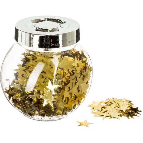 Glas mit glänzenden Tischdeko-Accessoires in Gold -