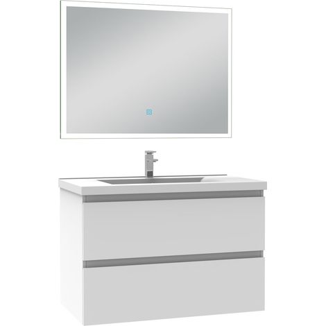 Ocean Ensemble meuble Salle de Bain 3pcs 60cm simple vasque + miroir Blanc