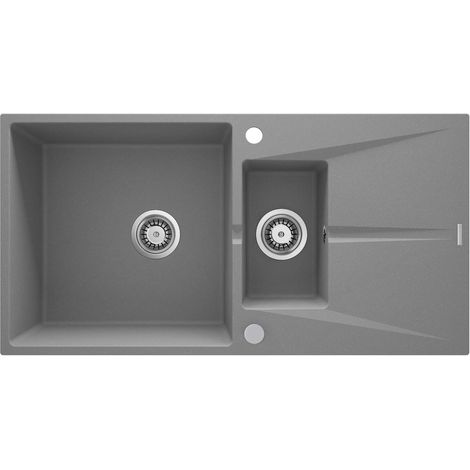 Lavello cucina in granito con 2 vasche e gocciolatoio 97x50 cm grigio metallizzato - Drax