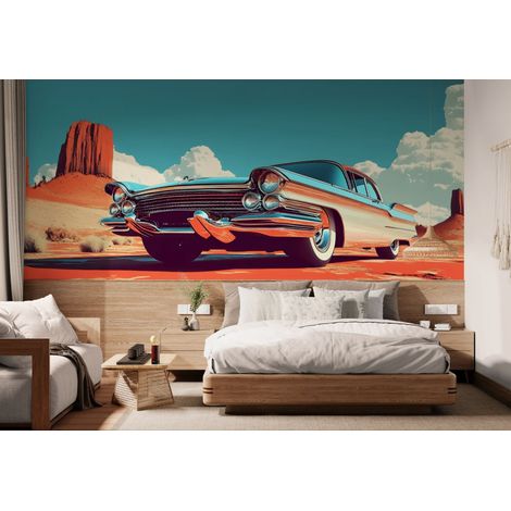 Papier peint Vintage – voiture peinte au style rétro - 300 x 250 cm (1/2)