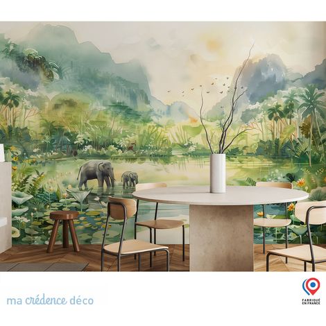 Papier peint : Forêt tropicale et aquarelle - Intissé - 200 cm - 280 cm (1/5)