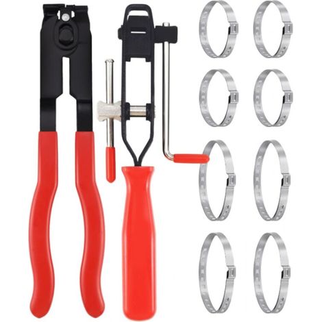 Pince Collier Ensemble, Pince Colliers Cardan,Comprend 2 Outils, 8 Bandes de Sertissage, Convient à Plupart Kits d'Outils de Sertissage Automobile