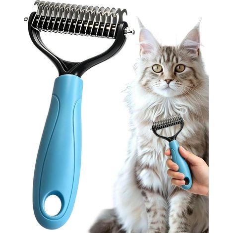 Râteau à sous-poil pour chien Outil de toilettage double face anti-perte de Brosse à sous-poil pour chien Pour Salon l'Heure du Bain des Animaux de Compagnie Chats Intérieur et Extérieur (1/5)