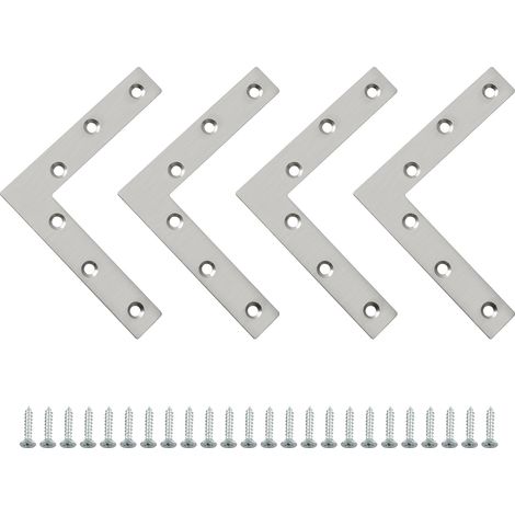 Équerre D'angle de Support de Fixation Équerre Plate de Réparation Connecteur en Forme de L avec Vis, Brossé en Acier Inoxydable, 120mm x 120mm, 4 Pcs, EJ7120L-4P (1/5)