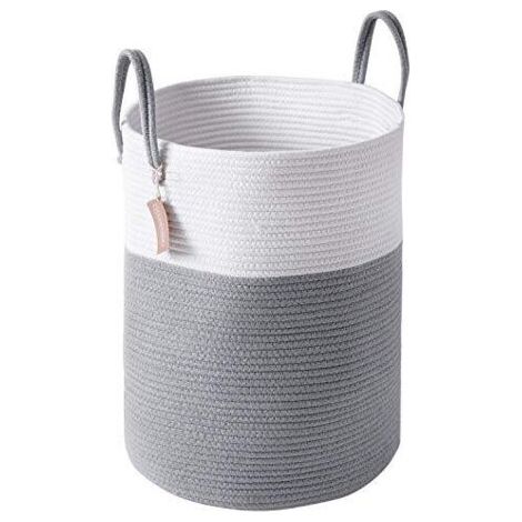 FENOPLASTICACorbeille à Linge Panier à Linge Panier de Rangement Panier Linge Sale Corde en Coton 38cm(D) x50cm(H) Gris (1/5)