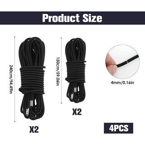 4 Pcs Corde Remplacement élastiques pour Chaise Longue Transat Pliante Inclinable Cordons de Remplacement de Chaise Zéro Gravité Corde de Rechange pour Fauteuil Relax Chaise Longue, Noir (2.5m+1.4m)