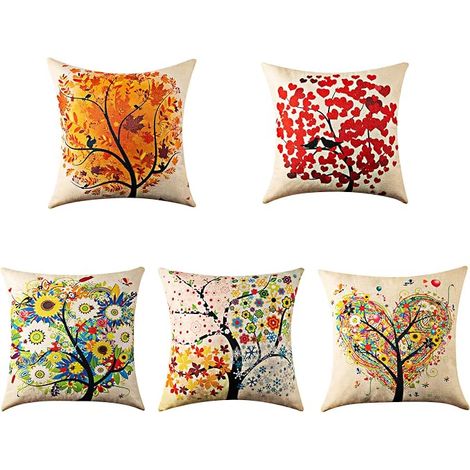 Yangbaga Lot de 5 housses de coussin (45x45cm) en coton et lin doux, pour canapé, voiture, maison, lit, décoration multicolore (1/5)