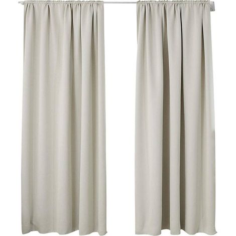 WOLTU 2er Set Gardine blickdicht 250 g/m² mit Kräuselband beige 135x225 cm (1/5)