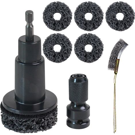 Boulons de roue et meuleuse de moyeu de roue avec 6 disques abrasifs, tampons et brosse anti-rouille, outil de nettoyage de moyeu de roue (1/5)