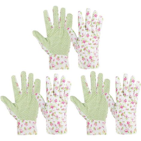 Lot de 3 paires de gants de jardinage pour femme, gants souples antidérapants avec points en PVC, adaptés au jardinage, nettoyage et pêche, violet (1/5)
