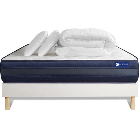 Komplettpaket Bett - Matratze 180x200 cm + Boxspring-Lattenrost (im Set) + 2 Kopfkissen + Bettdecke - Actiflex Tech