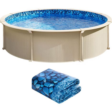 Liner Piscine Ronde 6,4 m Overlap, Liner Vinyle Standard Hauteur 122 à 137 cm, pour Piscine Hors Sol à Paroi Acier (1/5)