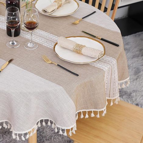 Nappe Ronde 120 cm Kaki Anti Tache Nappe de Table en Lin (1/5)