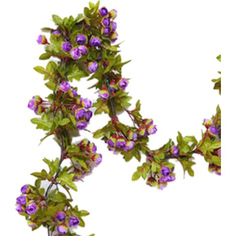 Guirlande de roses artificielles, guirlande de fleurs artificielles, cache-conduit de climatisation, décoration de plafond, vignes en plastique, plantes grimpantes, 42 têtes, violet. (1/5)