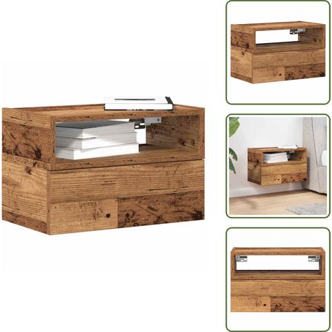 Table de chevet murale vieux bois 45x26x28,5 cm - Table De Chevet Murale - Tables De Chevet Murales - Armoire De Chevet Flottante - Unité De Chevet Flottante (1/5)
