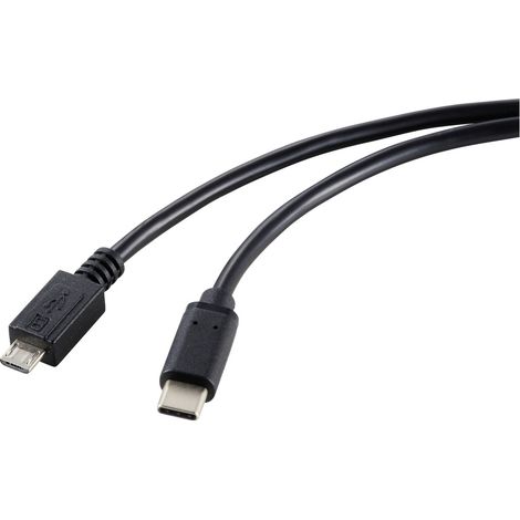 Renkforce USB-Kabel USB 2.0 USB-C® Stecker, USB-Micro-B Stecker 1.80 m Schwarz Gesamtschirm RF-5720 (1/3)