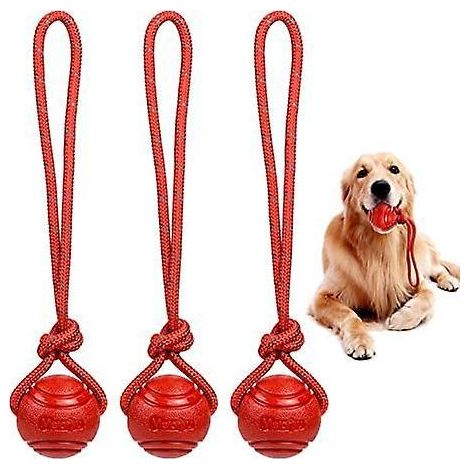 Ensemble de trois balles jouets pour chiens avec corde, flottantes, convenant aux chiens de petite et moyenne taille, mesurant 5 x 29 cm. (1/5)