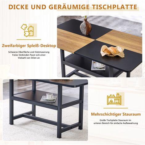 Ensemble table à manger rectangulaire 160 cm avec rangement et 4 chaises en PU noir aux pieds métalliques (1/5)