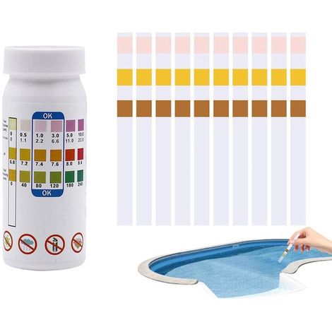 Bandelettes de test pour piscine - 100 unités - Testeur de pH, chlore et alcalinité - Testeur d'eau - Entretien de piscine - Bandelettes de test 3 en 1 - Contrôle de la qualité de l'eau - Spa - Jacuzz (1/5)