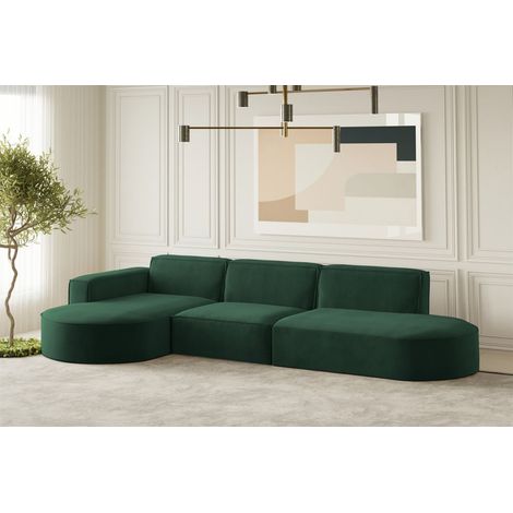 Ecksofa Designersofa PALMA in Stoff Noel Grün Ottomane Links (1/2)