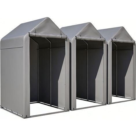 3er-Set  grauer Fahrrad-Garage 160x220x165 cm mit Rolltor Schwarzes Stahlgestell pulverbeschichtet wetterfestes PE Outdoor-Schuppen für Fahrrad & Gartengeräte – ideal für Garten, Terrasse & Hof