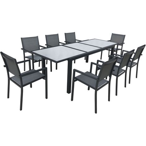Set di mobili da giardino allungabili in textilene grigio FIRENZE 8 posti - alluminio antracite (1/4)