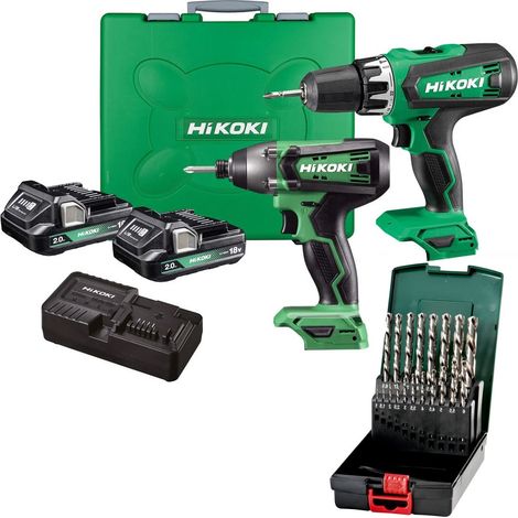 HiKOKI Combi Drill Impact Driver 18v 2AH Twin Pack + HSS Dril Bits KC18DFXJAZ