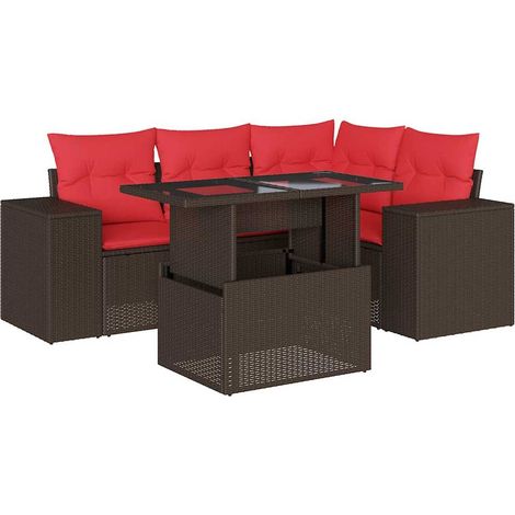 5-teiliges Gartensofa-Set mit Kissen, braun, Polyrattan vidaXL (1/5)